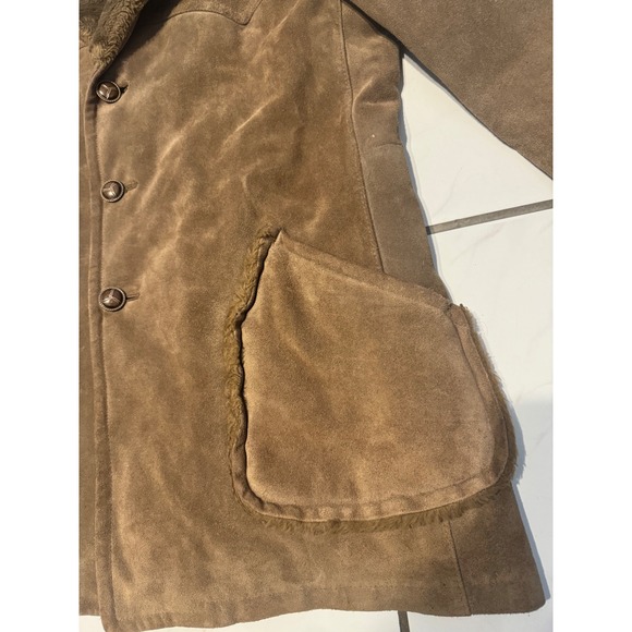VTG Stratojac Mens Suede Shearling Lined Western Style Coat Size 42 Brown - Picture 9 of 14